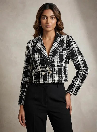 Urban Check Luxe Cropped Jacket Top