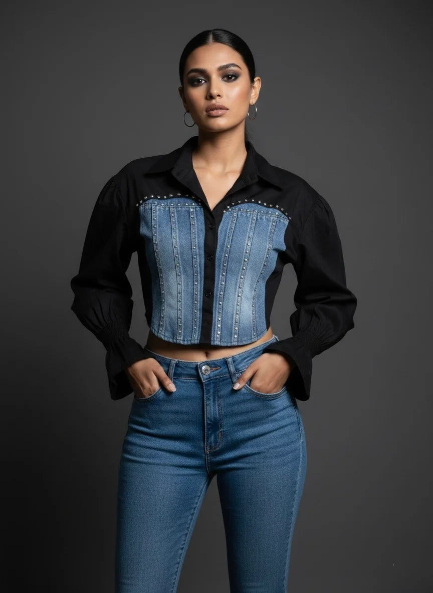 Noir Sculpt Corset Shirt Top