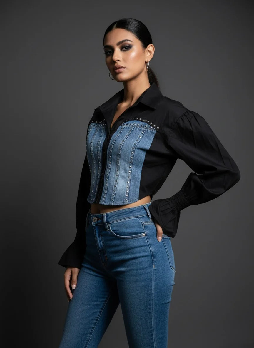 Noir Sculpt Corset Shirt Top