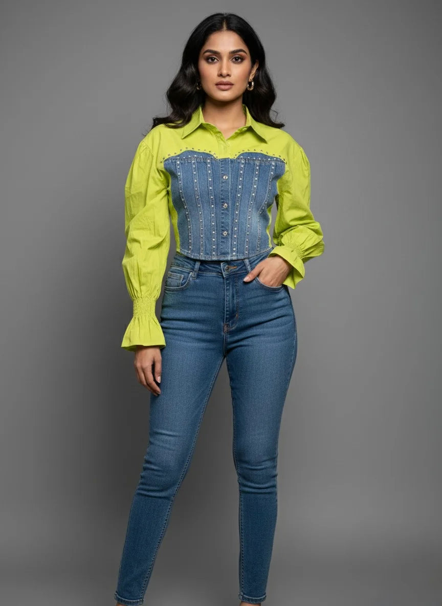 Noir Sculpt Corset Shirt Top