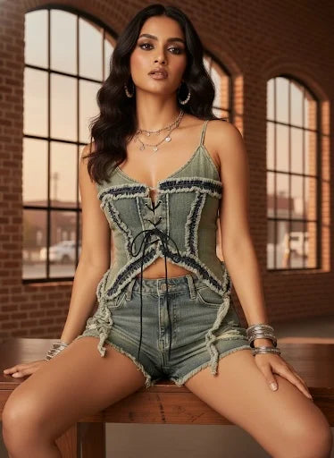 Nomad Lace-Up Denim Corset Top