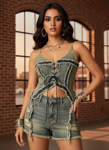 Nomad Lace-Up Denim Corset Top
